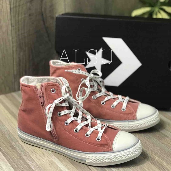 NWT Converse Ctas Side Zip Hi Rust Pink Velvet J/W - Picture 2 of 6